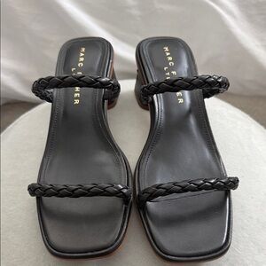 Marc Fisher Black Braided Double-Strap Slide Sandals